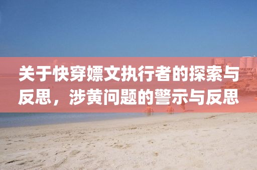 關(guān)于快穿嫖文執(zhí)行者的探索與反思，涉黃問題的警示與反思